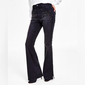INC. Black Studded Embellished High Rise Flare Jeans NWOT